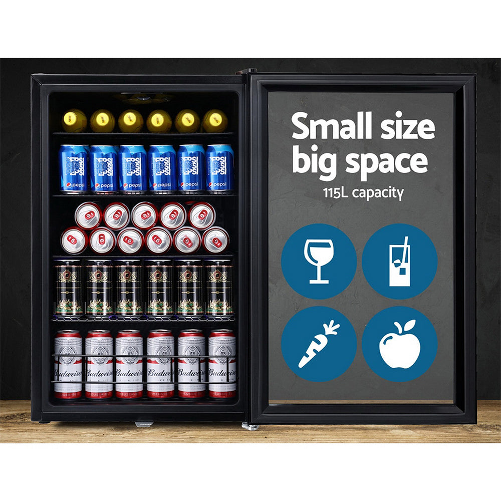 NNEDSZ 115L Bar Fridge Glass Door Mini Freezer Fridges Countertop Beverage Commercial