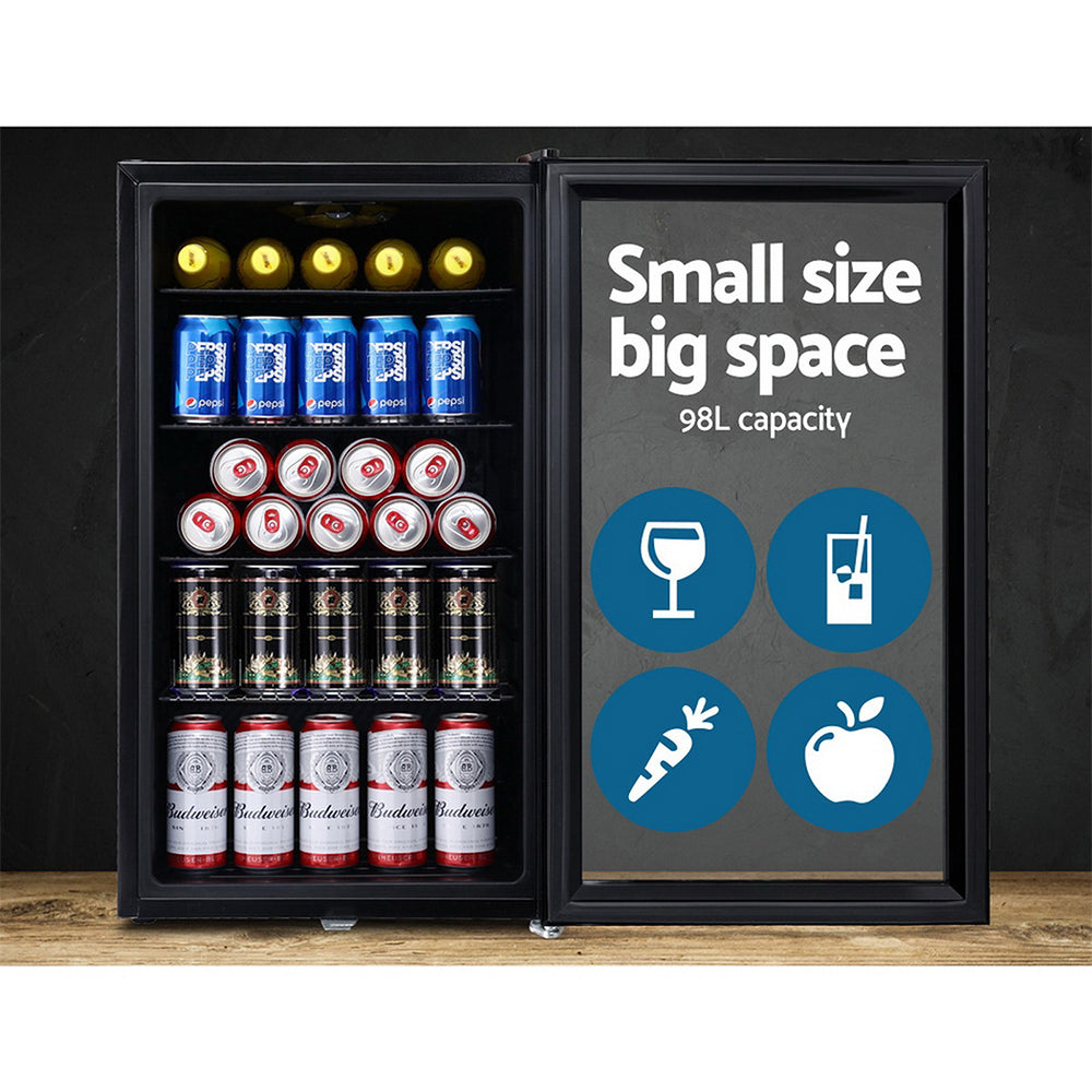 NNEDSZ 98L Bar Fridge Glass Door Mini Freezer Fridges Countertop Beverage Commercial