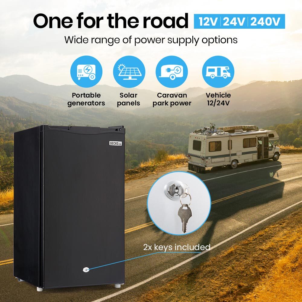 NNEMB 95L Portable Upright Fridge and Freezer 12V/24V/240V for Camping-Caravans-Black