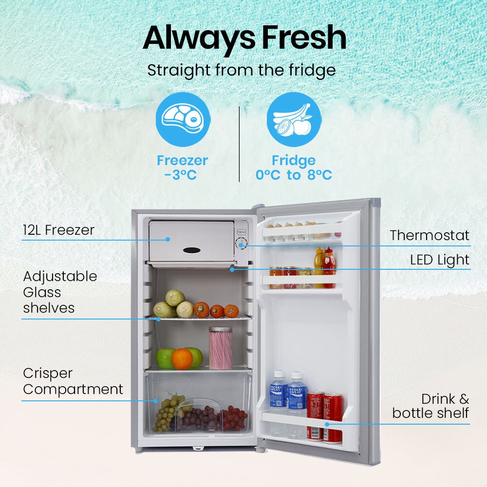 NNEMB 95L Portable Upright Fridge and Freezer 12V/24V/240V for Camping-Caravans-Silver