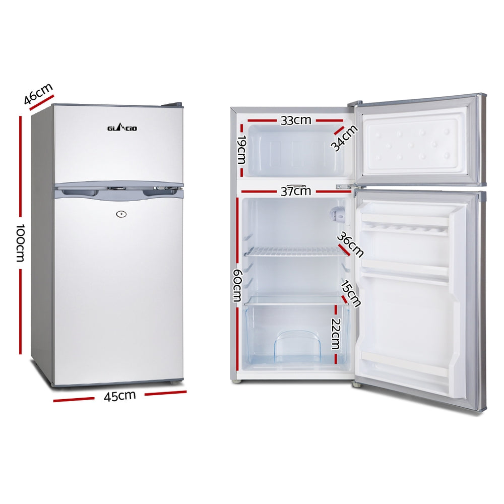 NNEDSZ 100L Portable Fridge Bar Freezer Cooler Upright 12V/24V/240V Caravan Car Silver