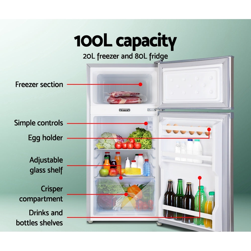 NNEDSZ 100L Portable Fridge Bar Freezer Cooler Upright 12V/24V/240V Caravan Car Silver
