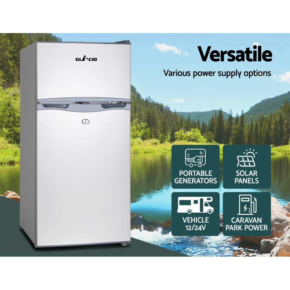 NNEDSZ 100L Portable Fridge Bar Freezer Cooler Upright 12V/24V/240V Caravan Car Silver