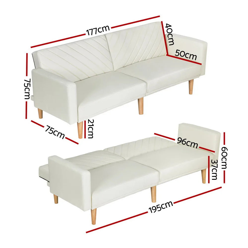 Arlo 3 Seater Sofa Bed Soft Faux Linen -Beige