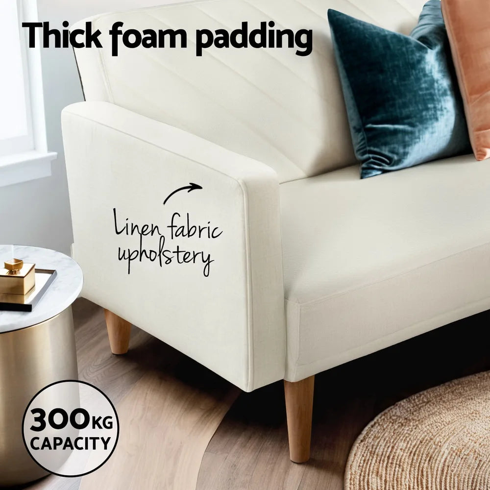 Arlo 3 Seater Sofa Bed Soft Faux Linen -Beige