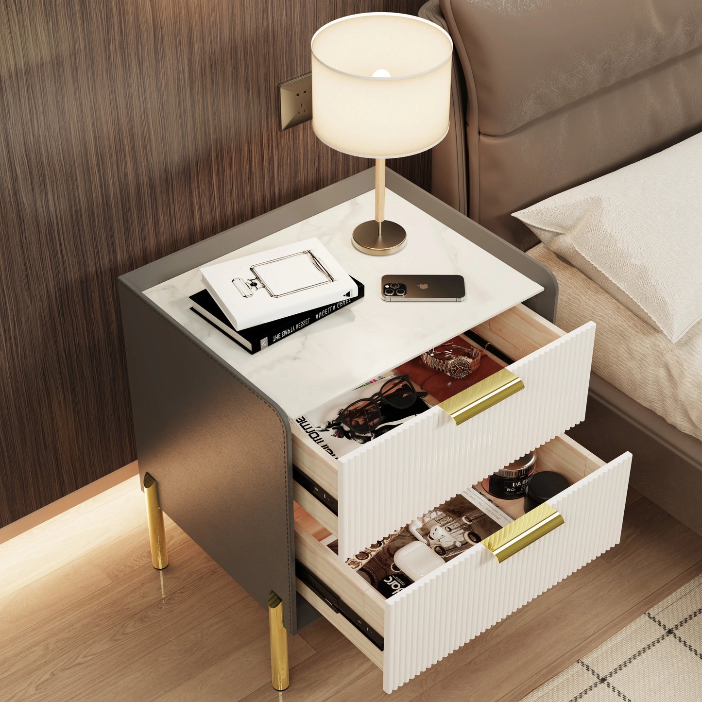 Tuscany Marble Bedside 2 Drawer