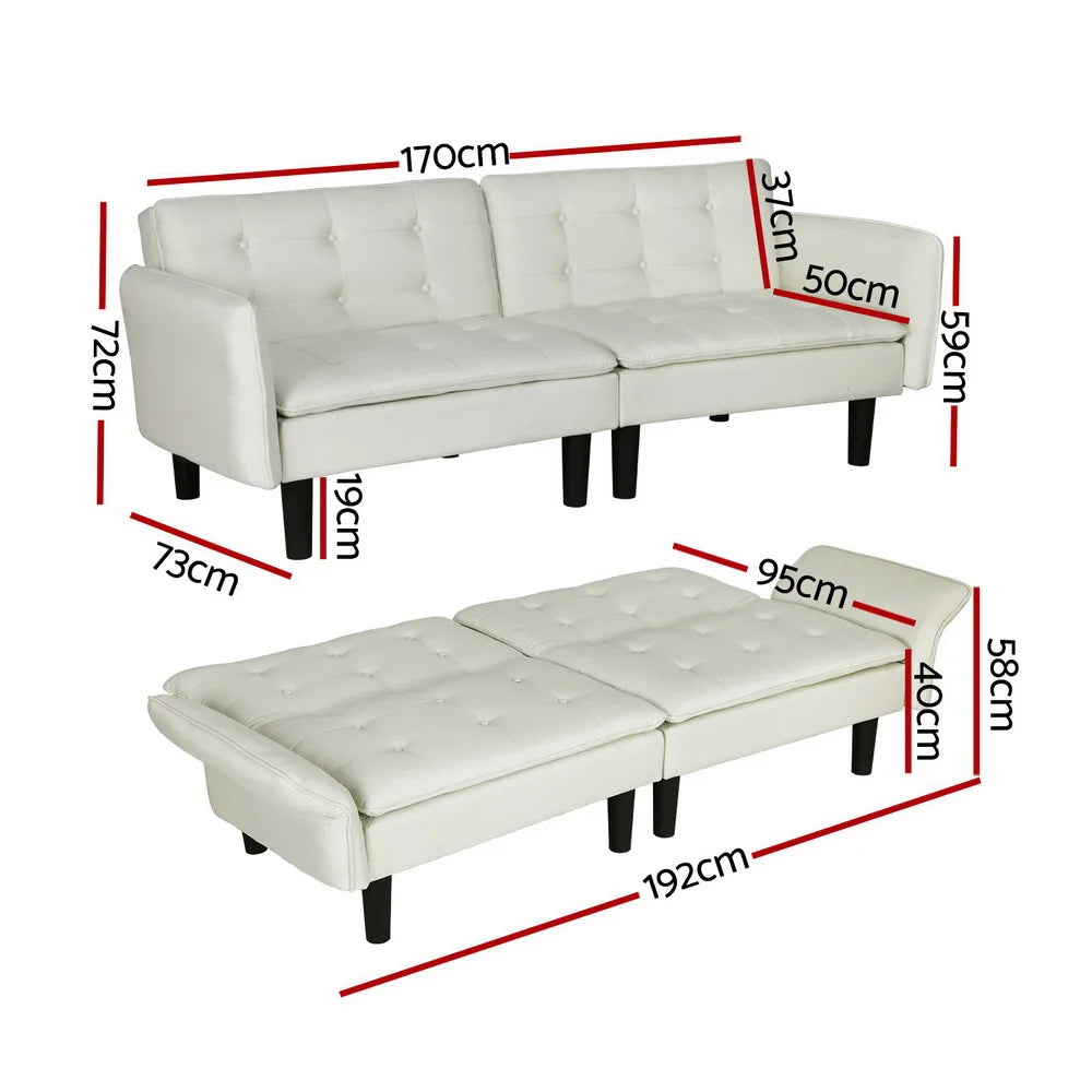 Arlo 3 Seater Button Sofa Bed Faux Linen Beige