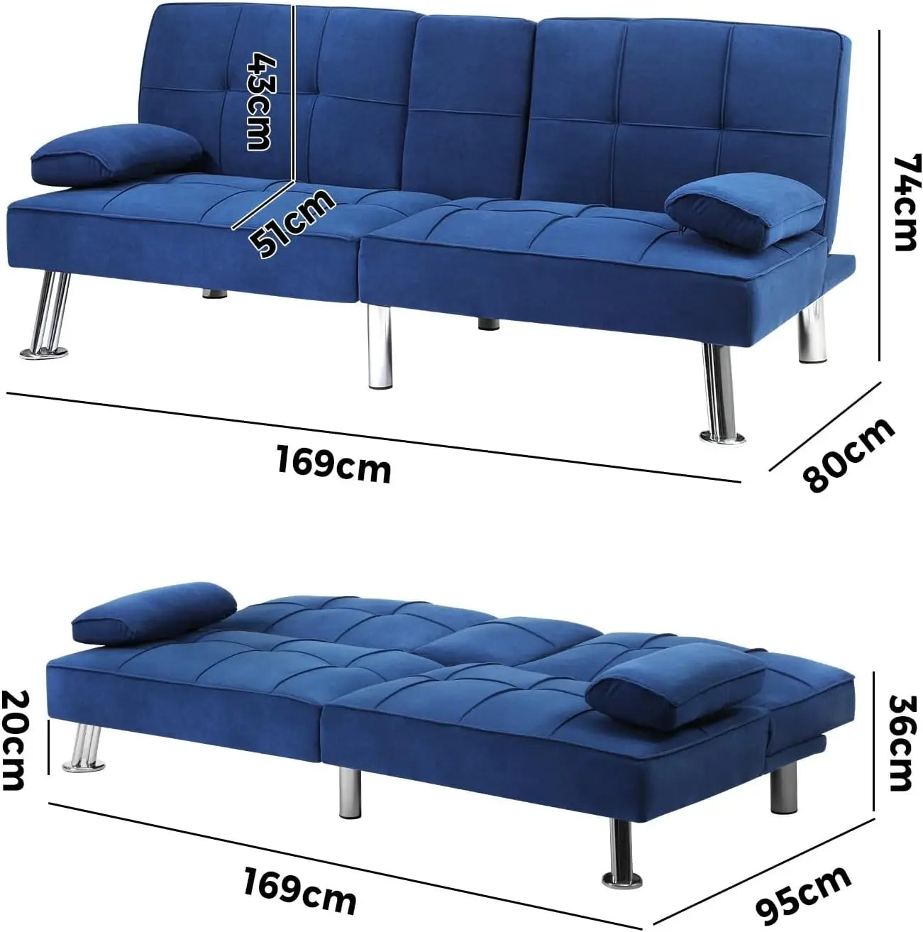 Klyne 3 Seater Fabric Sofa Bed with Cupholders