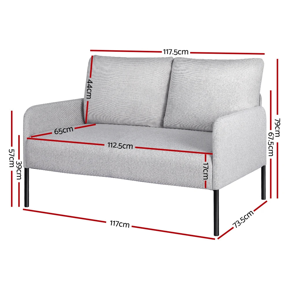 Evelyn 2 Seater Armchair Linen Fabric Grey