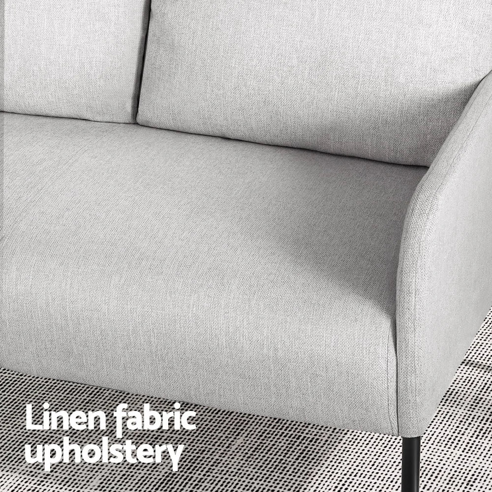 Evelyn 2 Seater Armchair Linen Fabric Grey