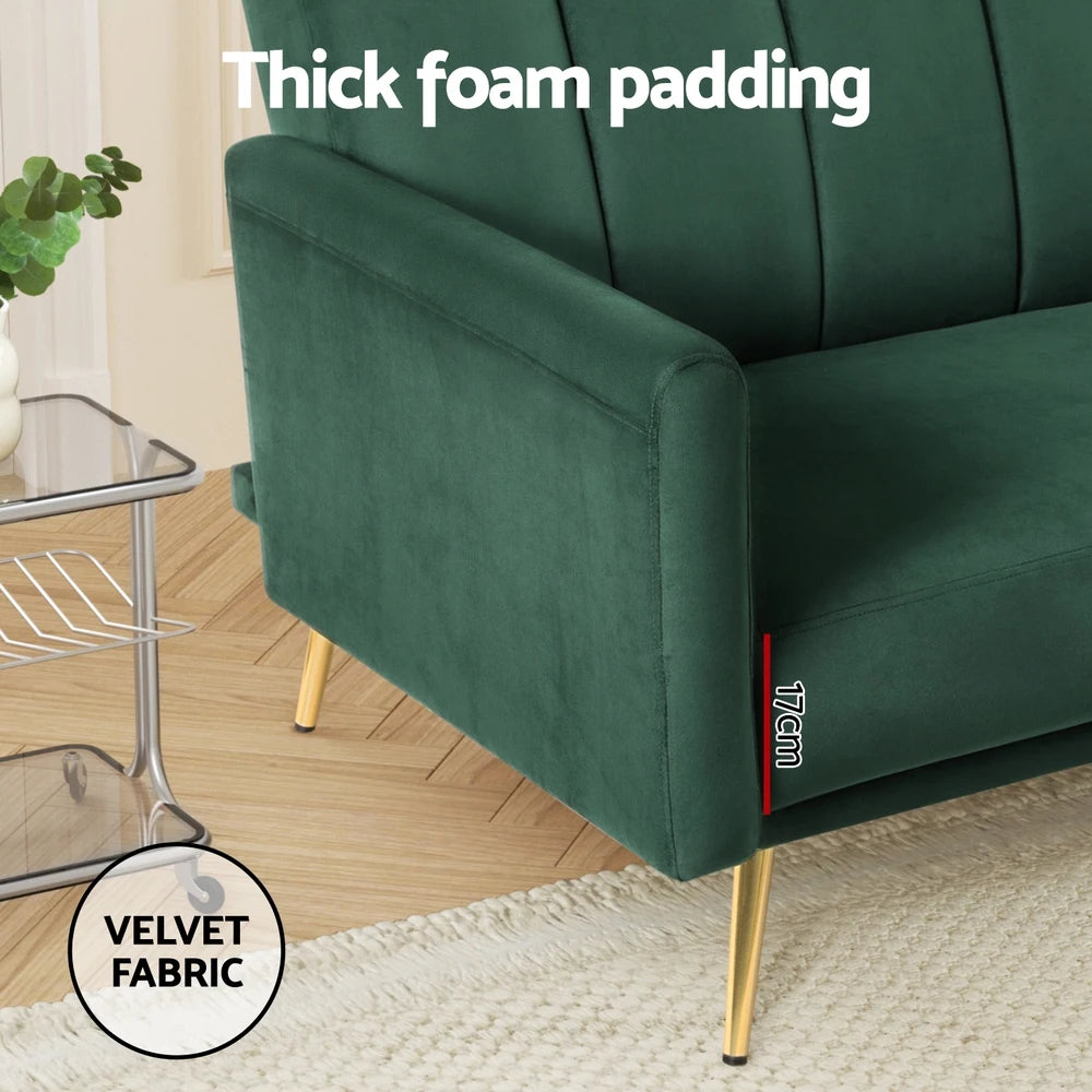 Emerald 3 Seater Premium Velvet Sofa Bed & Adjustable Armrest - Sapphire Green