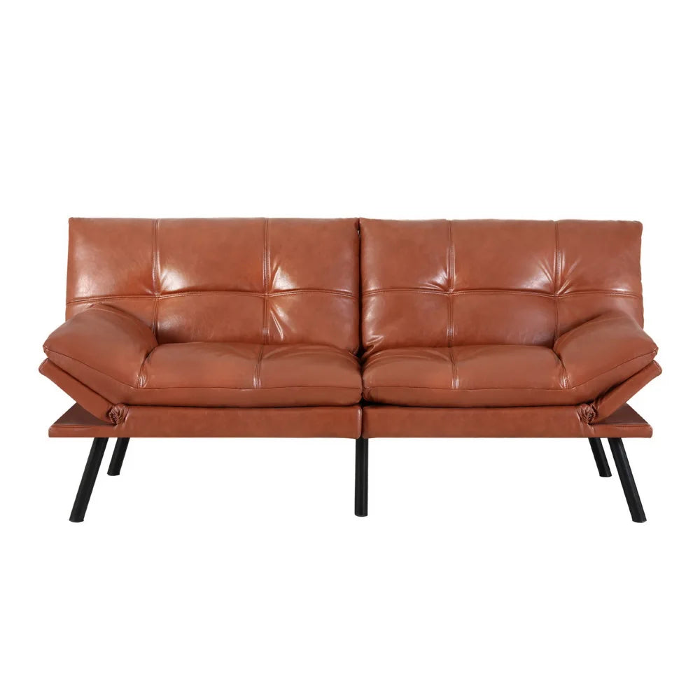 Dexter 3 Seater Leather Sofa Bed & Adjustable Armrest - Jersey Brown