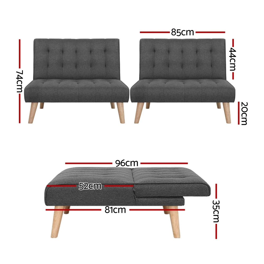 Aureta Single Seater Grey Fabric Sofa Bed - Set of 2