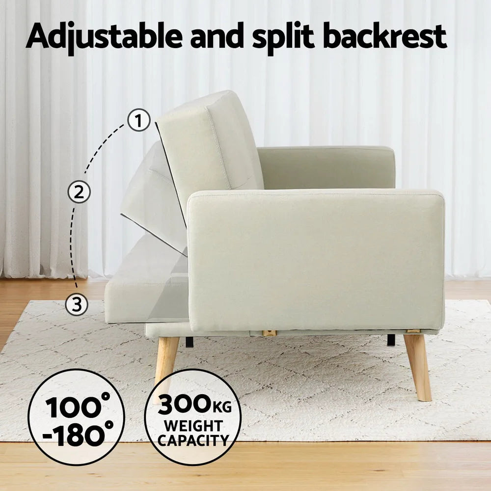 Roswell 3 Seater Fabric Sofa Bed & Ottoman - Beige