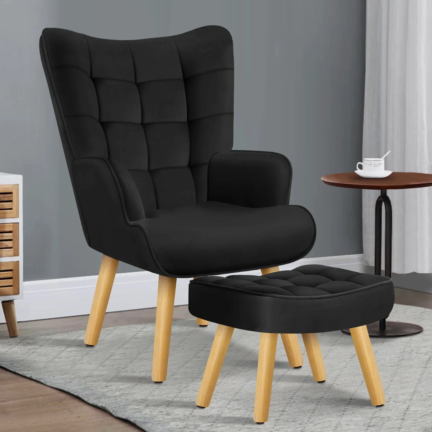 Valencia Fabric Armchair with Ottoman