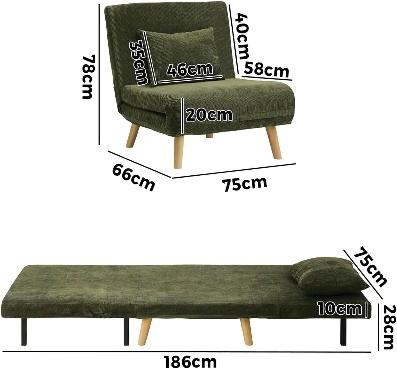 Nori Fabric Single Seater Sofa Bed - Emerald Green