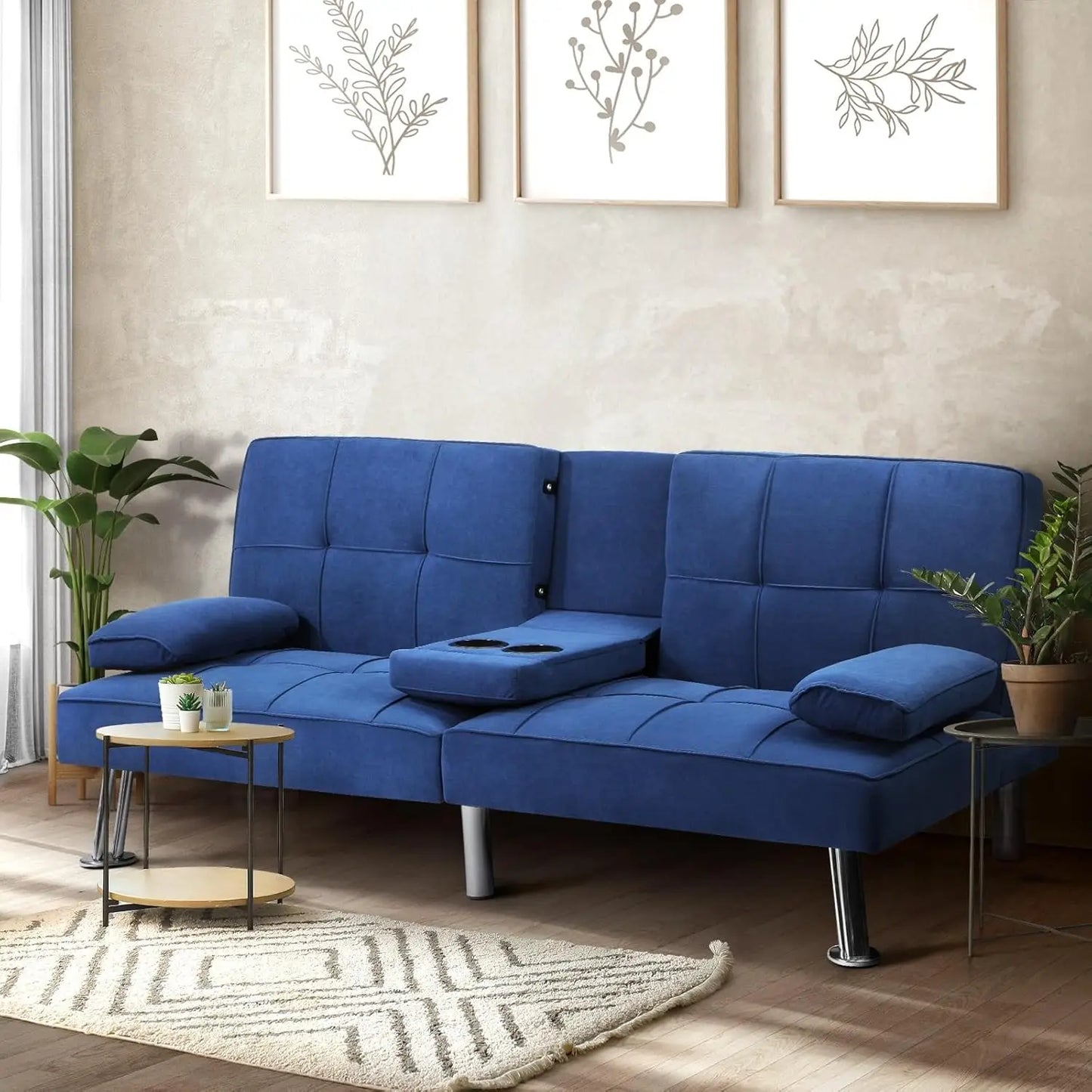 Klyne 3 Seater Fabric Sofa Bed with Cupholders