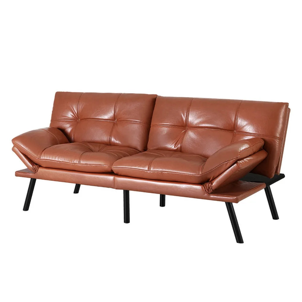 Dexter 3 Seater Leather Sofa Bed & Adjustable Armrest - Jersey Brown