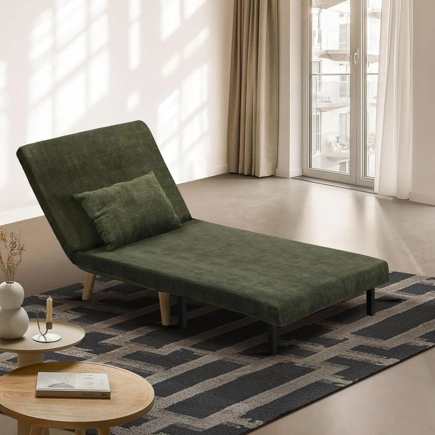 Nori Fabric Single Seater Sofa Bed - Emerald Green