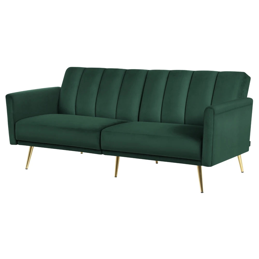 Emerald 3 Seater Premium Velvet Sofa Bed & Adjustable Armrest - Sapphire Green