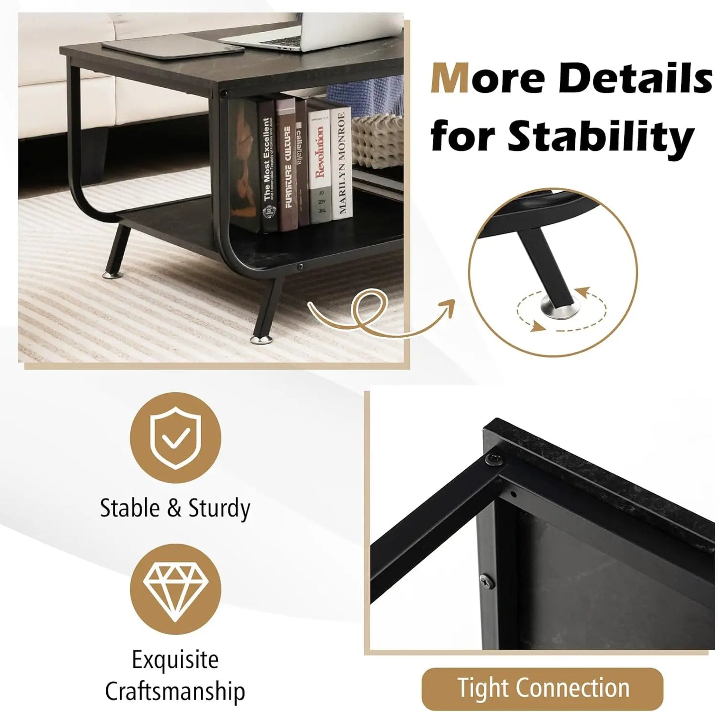 Elandra Marble Finish Midnight Black Coffee Table