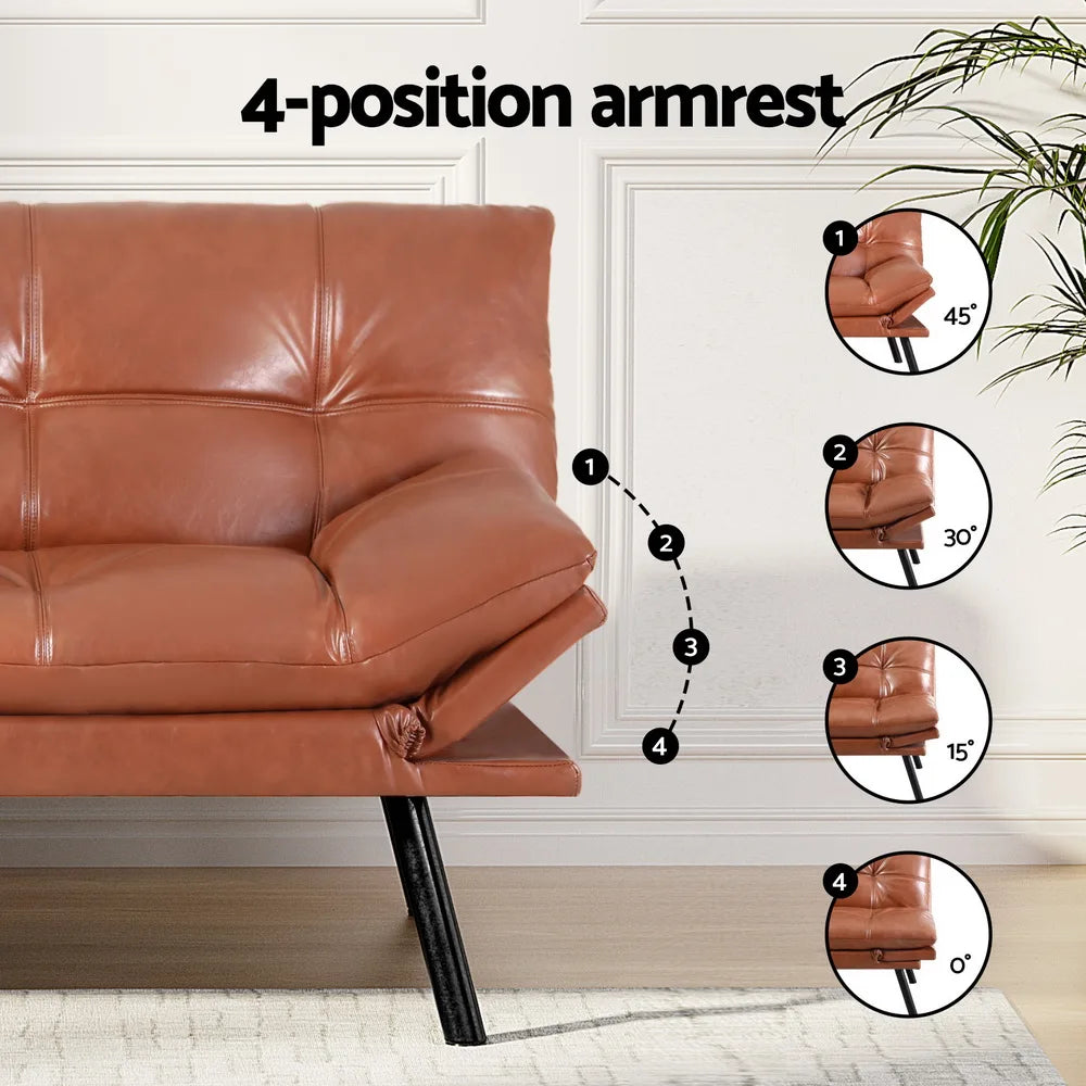 Dexter 3 Seater Leather Sofa Bed & Adjustable Armrest - Jersey Brown