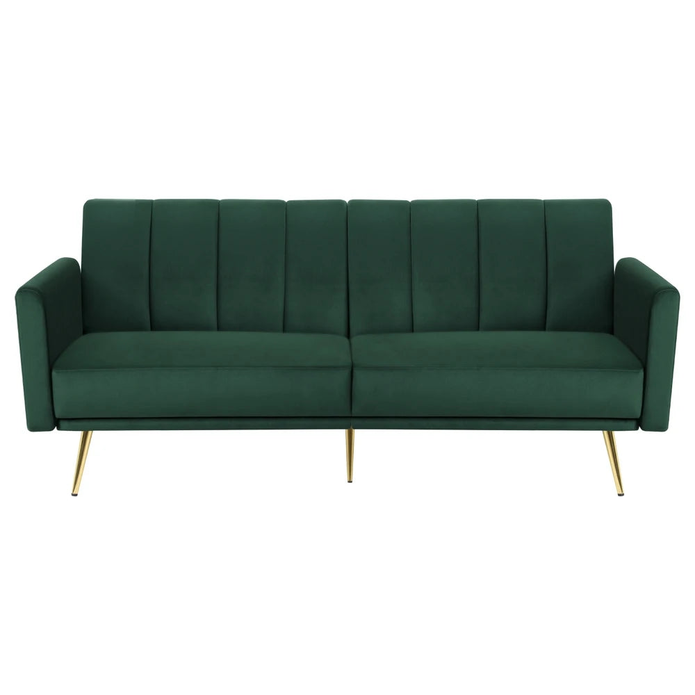 Emerald 3 Seater Premium Velvet Sofa Bed & Adjustable Armrest - Sapphire Green