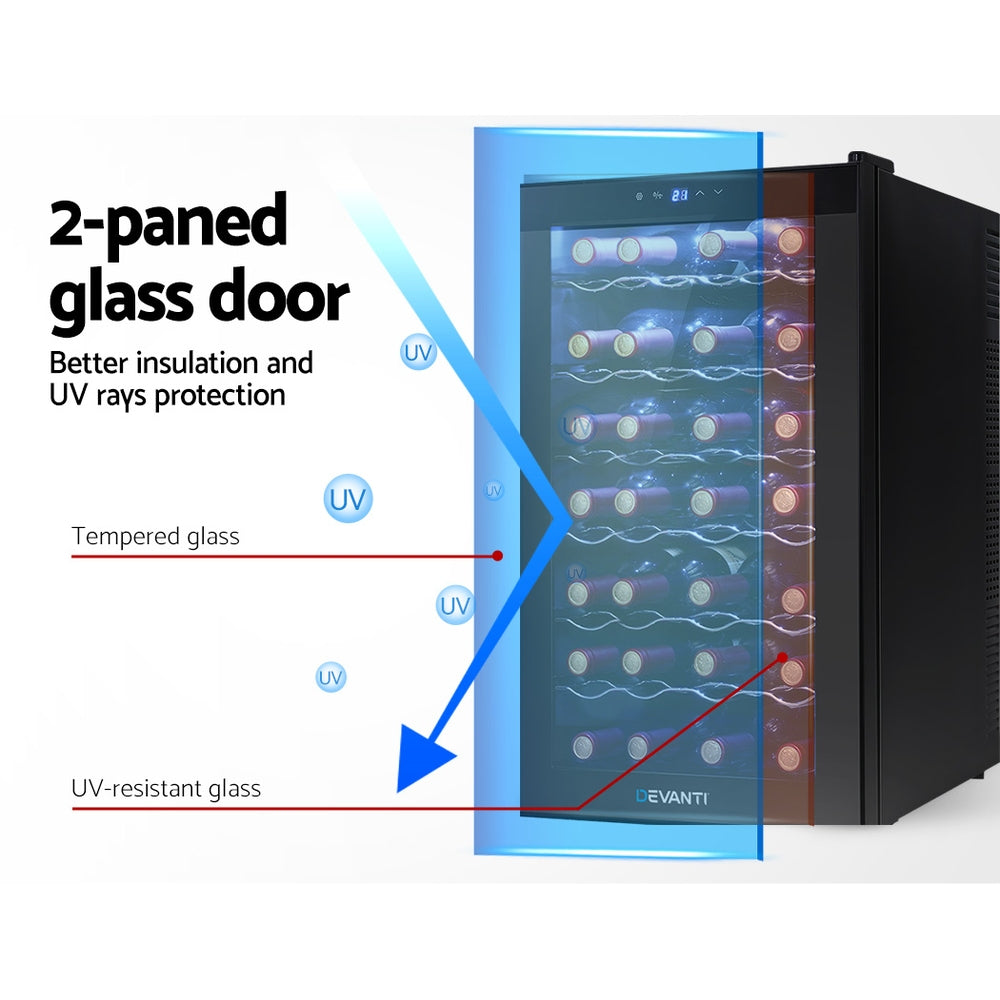 NNEDSZ Wine Cooler 28 Bottles Glass Door Beverage Cooler Thermoelectric Fridge Black