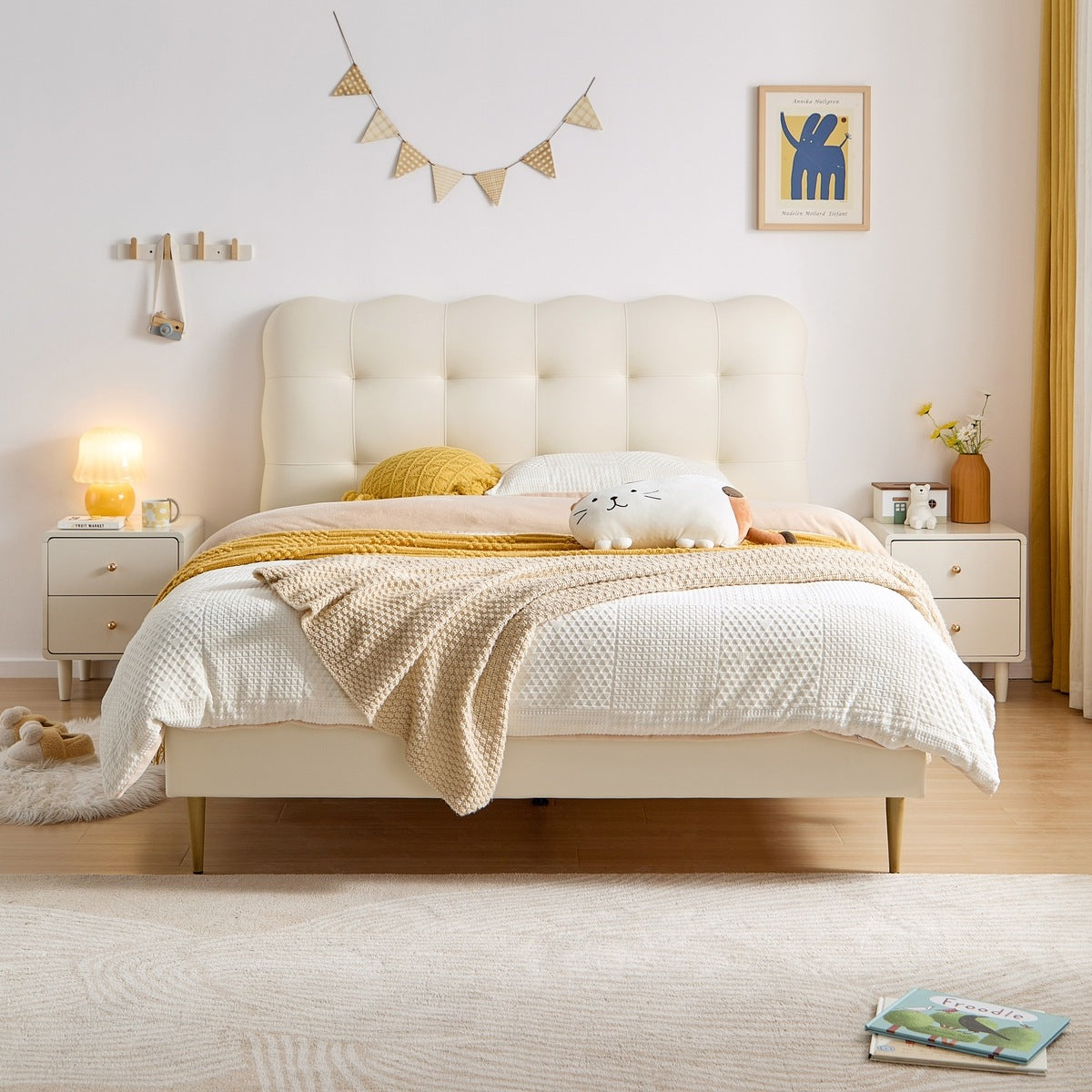 Ollie Cream Bubble Bed and Mattress for Children-4