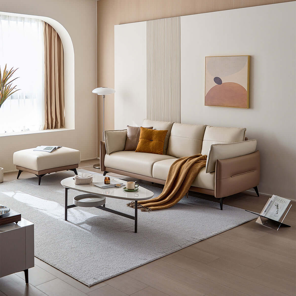 Palermo Italian 3-seater Minimalist Style Sofa with Ottoman-5