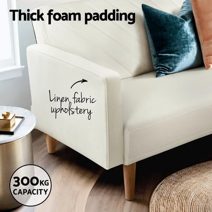 Arlo 3 Seater Sofa Bed Soft Faux Linen -Beige
