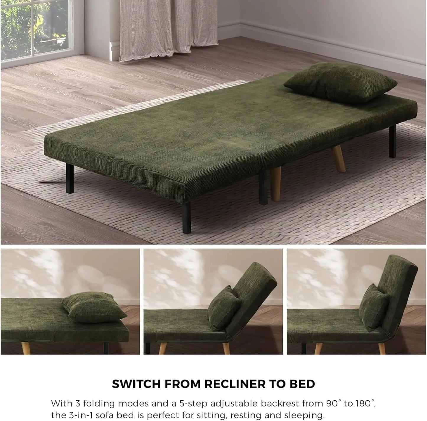 Nori Fabric Single Seater Sofa Bed - Emerald Green