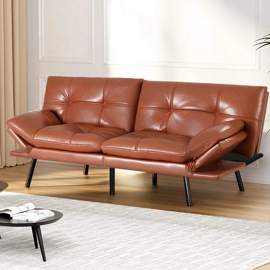 Dexter 3 Seater Leather Sofa Bed & Adjustable Armrest - Jersey Brown