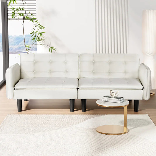 Arlo 3 Seater Button Sofa Bed Faux Linen Beige