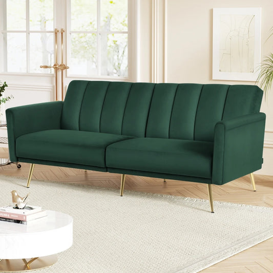 Emerald 3 Seater Premium Velvet Sofa Bed & Adjustable Armrest - Sapphire Green