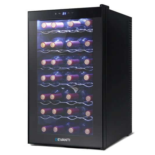NNEDSZ Wine Cooler 28 Bottles Glass Door Beverage Cooler Thermoelectric Fridge Black